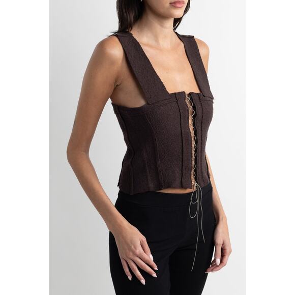 Brown Wool Handmade Corset Top - Picture 2 of 6